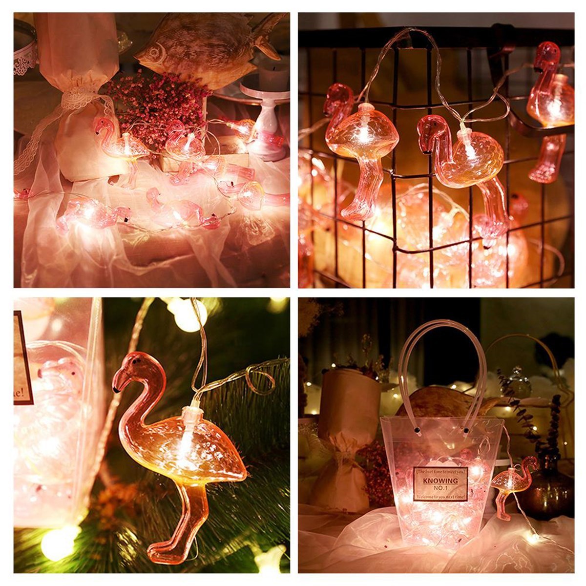 10&amp;apos;lu Pilli Led Flamingo Dekoratif Işık Zinciri Aydınlatma 1,5 Mt (4401)