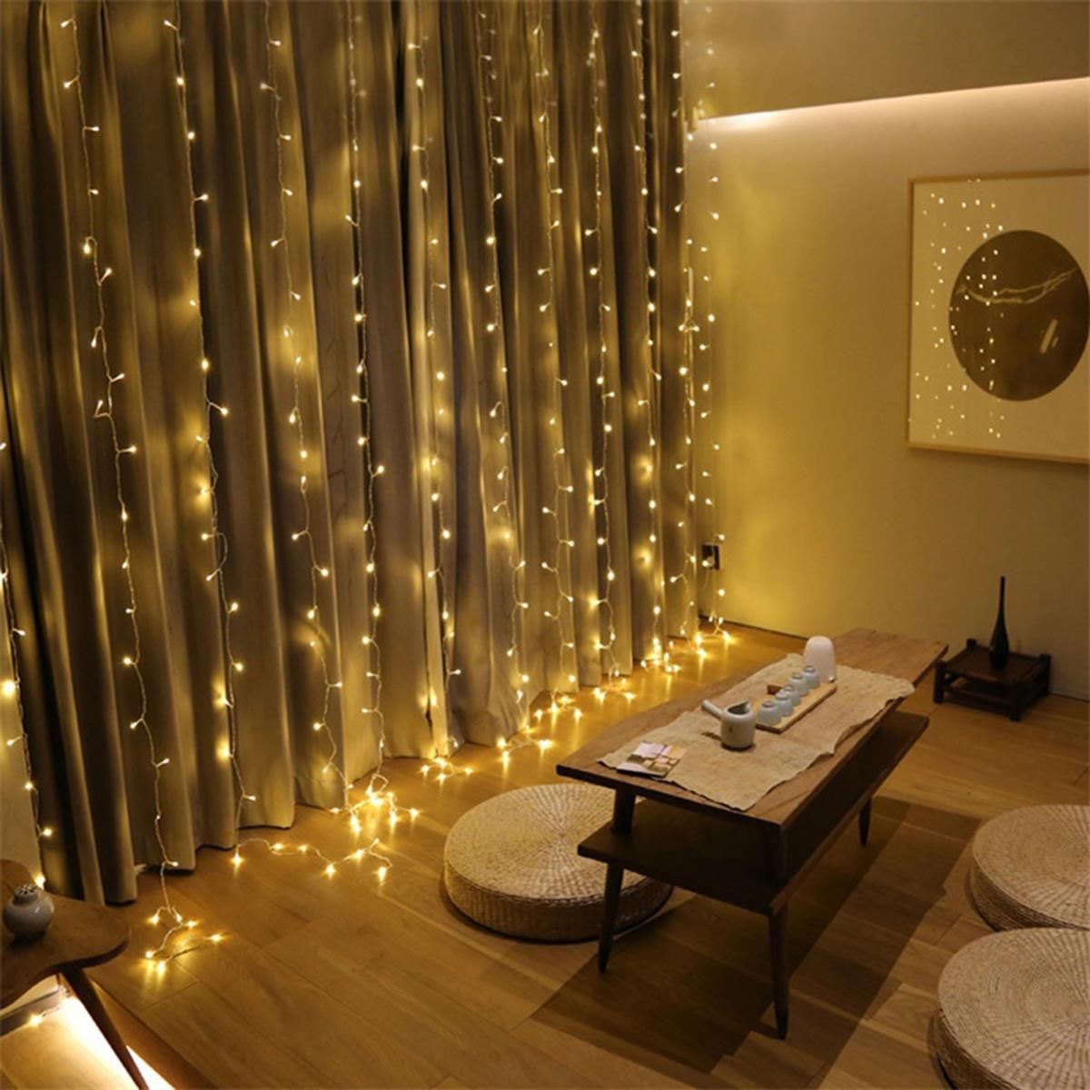 8 Fonksiyonlu 200 Led 10 Saçak Şerit Led 2x2 Perde İp Led (Gün Işığı) (4401)