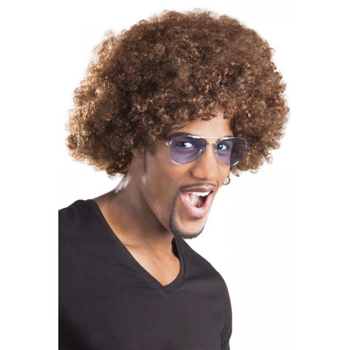Kahve renk kıvırcık afro peruk yandan görünüm