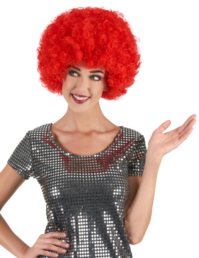 Kırmızı Renk Kıvırcık Afro Bonus Peruk yandan görünüm