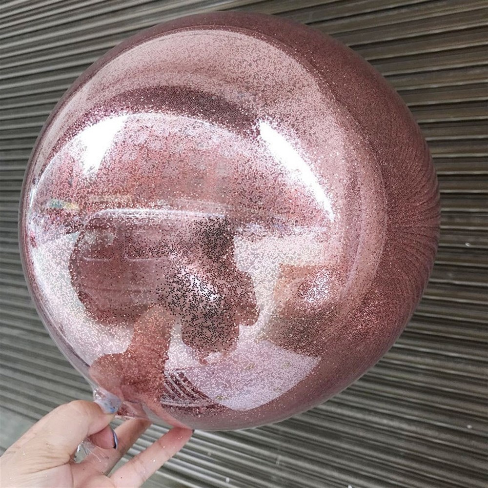 Rose Gold Renk Simli Yuvarlak Şeffaf Balon 24 İnç (4401)