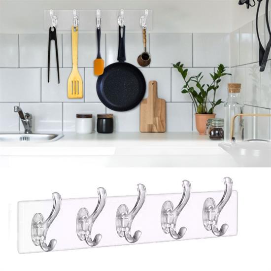 5&apos;li Güçlü Yapışkanlı Şeffaf Duvar Askısı Banyo Mutfak Düzenleyici Pratik Askılık (4401)
