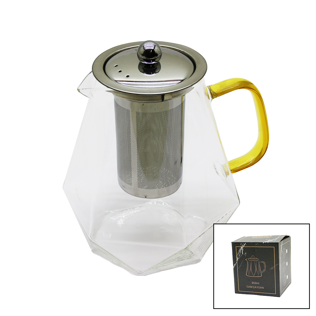 BOROSİLİKAT GOLD KUPLU CAM ÇAYDAN DEMLİK 950ML (4401)
