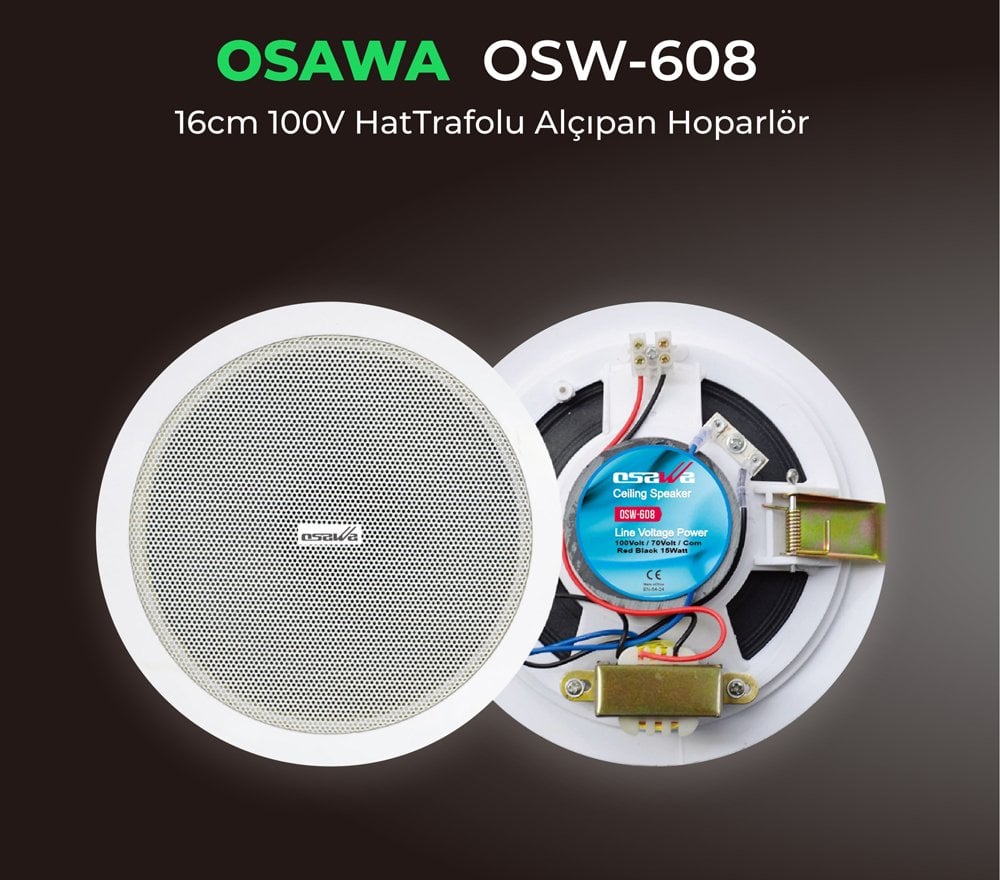 Osawa OSW-608 16 Cm 15 Watt Alçıpan Trafolu Beyaz Hoparlör