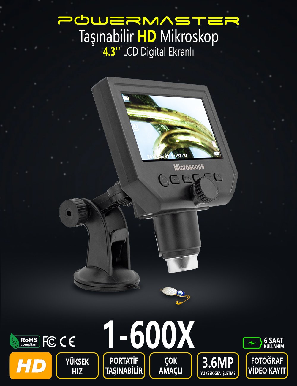  PM-18798 4.3 LCD Ekranlı 3.6 MP Taşınabilir HD Dijital Mikroskop
