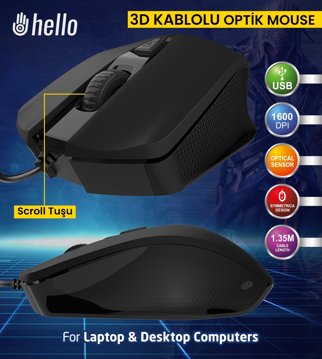 Hello HL-4626 1600DPI 3D USB Kablolu Optik Oyuncu Mouse