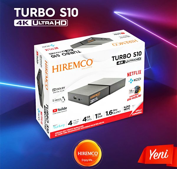 Hiremco Turbo S10 4 GB Dahili Hafıza 1 Gb Ram 1.6 Ghz işlemci Youtube - Netflix 4K Full Hd Uydu Alıcısı