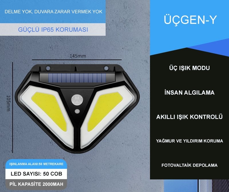 LF-1728B Çok Fonksiyonlu 3 Modlu Hareket Sensörlü 50 Cob Ledli İndüksiyon Duvar Lambası İçerik