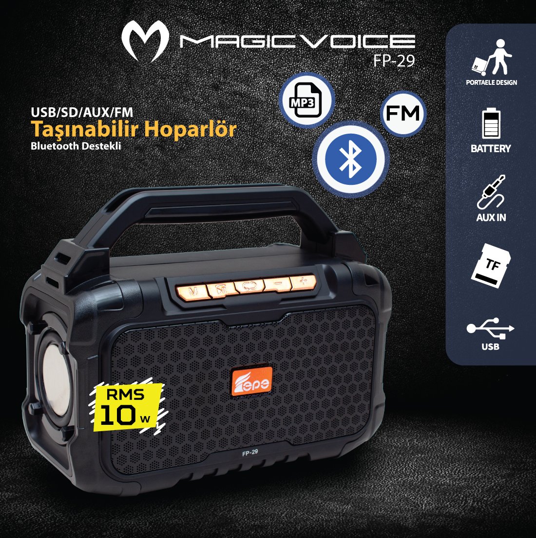 Magicvoice FP-29 USB-SD-FM-Bluetooth Destekli Taşınabilir Hoparlör