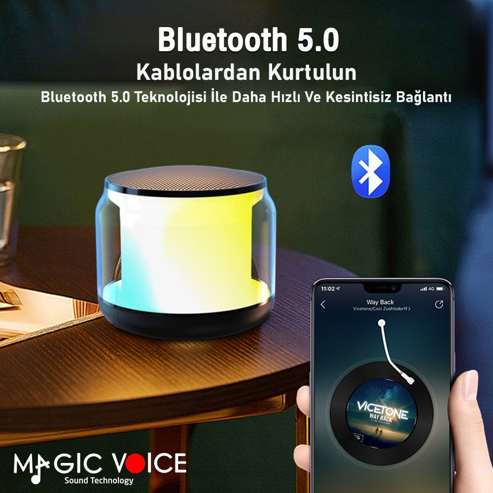 Magicvoice S-300 Şeffaf Camlı Renkli 5w Taşınabilir Bluetooth Hoparlör