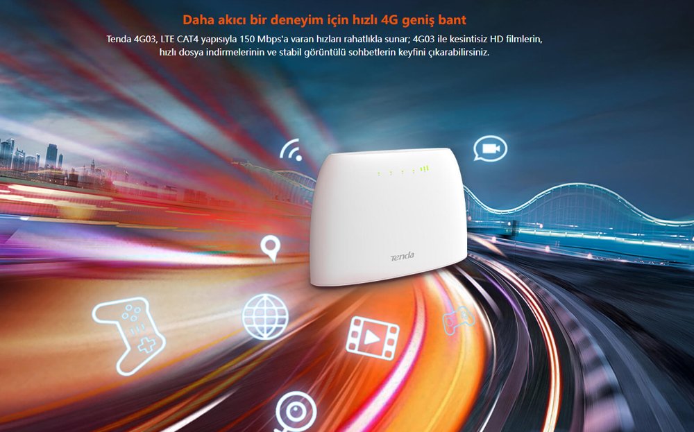 Tenda 4G03 N300 300 Mbps 4G Lte Sim Kart Girişli Router 