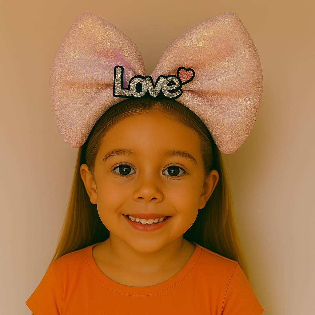 LED Işıklı Love Yazılı Pembe Fiyonk Taç detay görseli