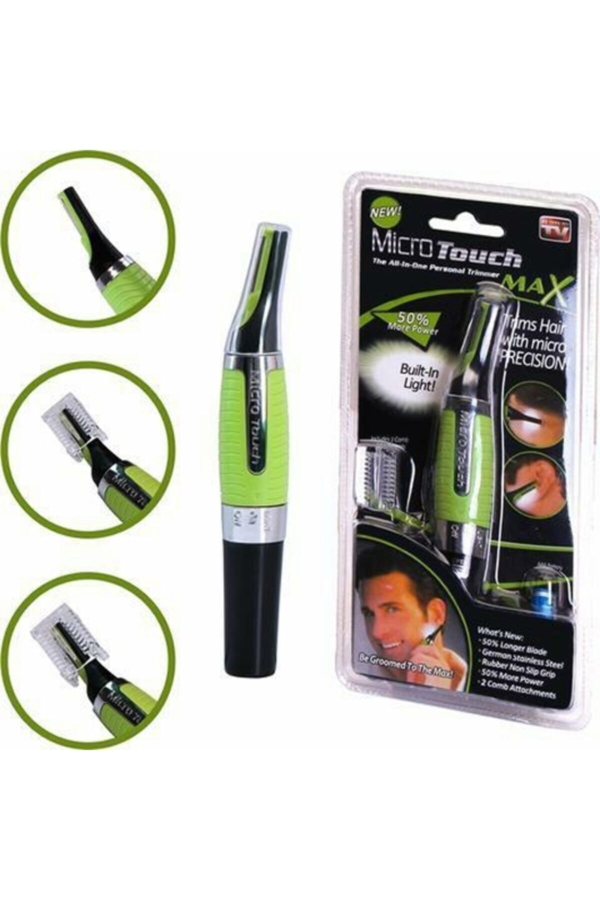 MİORO TOUCH MAX YEŞİL - SİYAH PİLLİ OYNAR BAŞLI YANAK KIL MAKİNESİ (4401)