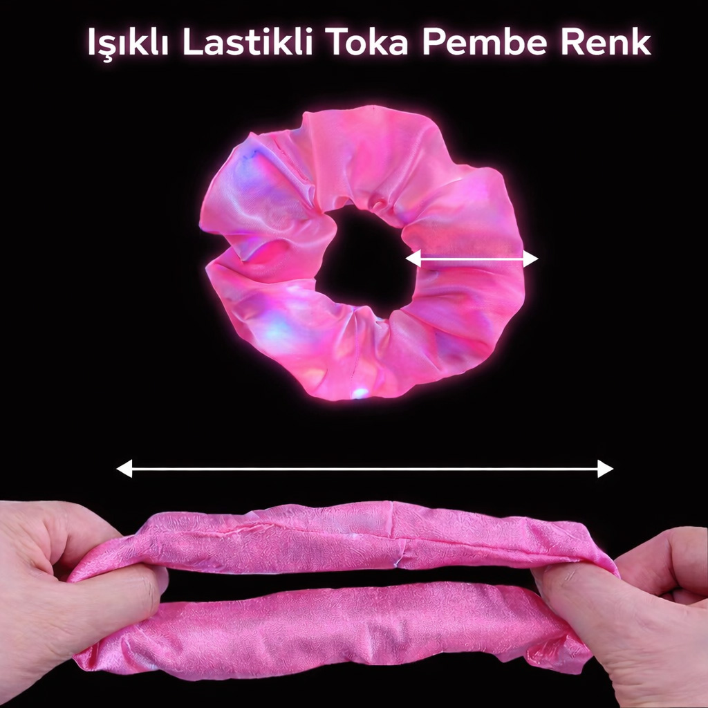 Ürün görseli - pembe LED lastik saç tokası