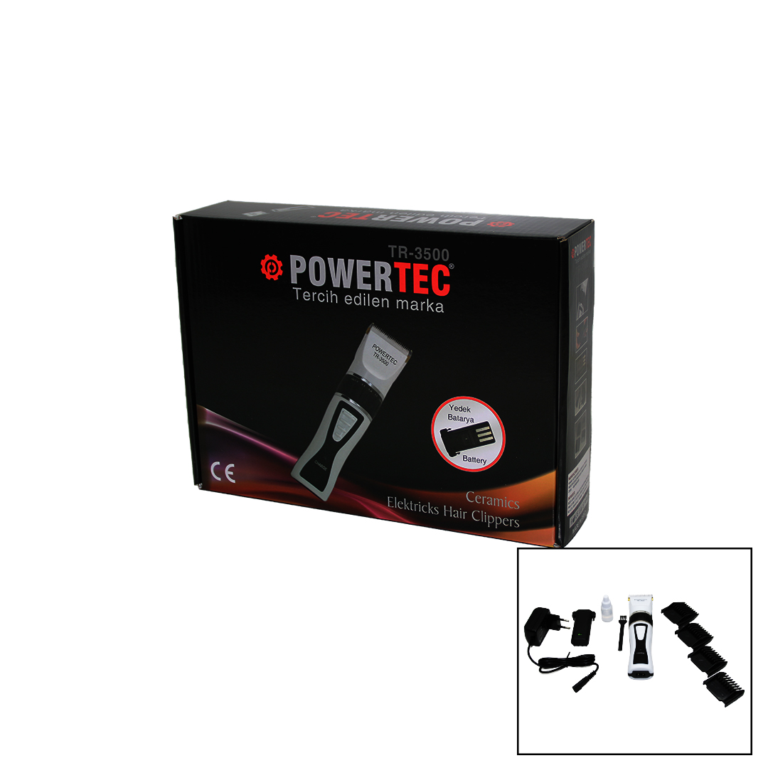 POWERTEC TR-3500 SAÇ KESME TRAŞ MAKİNESİ YEDEK BATARYALI (4401)