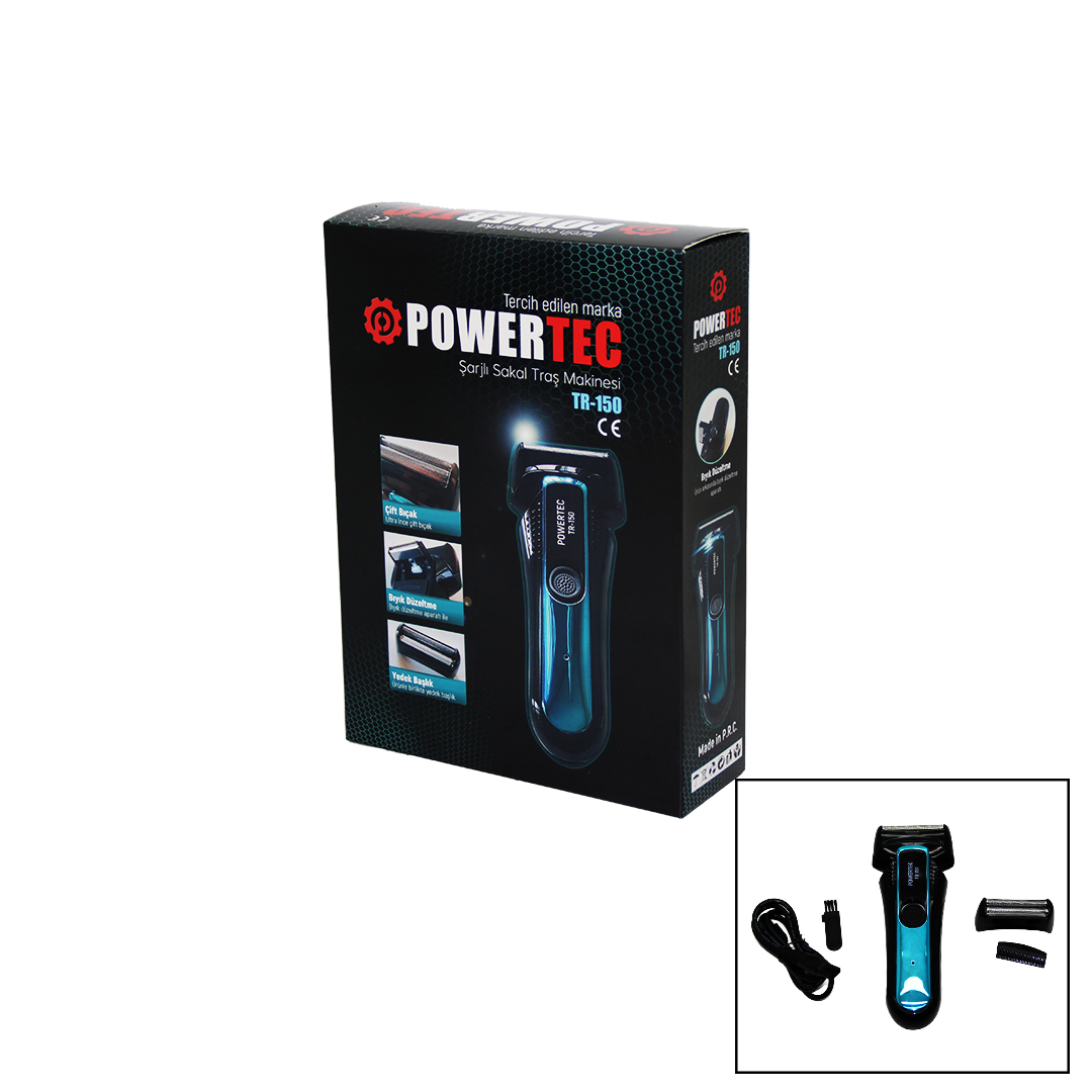 POWERTEC TR-150 ŞARJLI ÇİFT BIÇAK SIFIR SAKAL TRAŞ MAKİNESİ BIYIK DÜZELTME - YEDEK BAŞLIK (4401)