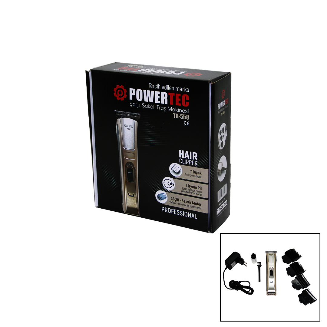 POWERTEC TR-558 ŞARJLI SAÇ SAKAL ENSE ÇİZİM TRAŞ MAKİNESİ T BIÇAK (4401)