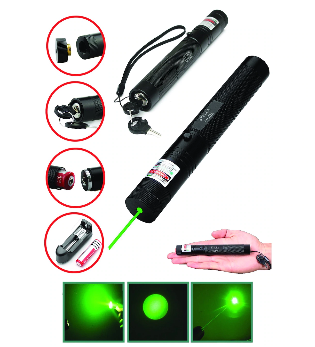 Şarjlı Yeşil Lazer Pointer Yan Görünüm