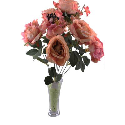11 Dallı 50 cm Pembe Damarlı Gül Demeti Dekoratif Yapay Çiçek