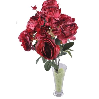 11 Dallı 50 cm Kırmızı Damarlı Gül Demeti Dekoratif Yapay Çiçek