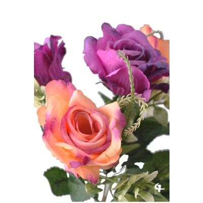 5 Dallı 28 cm Dekoratif Gül Yapay Sahte Çiçek Mor Krem Renkli