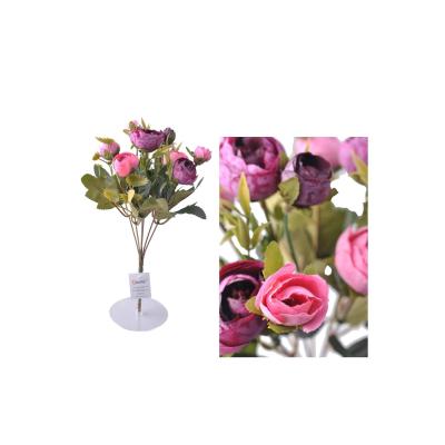 6 Dallı 28 cm Şakayık Gül Yapay Çiçek Pembe Mor Dekoratif Çiçek