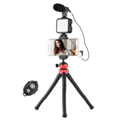 Esnek Tripod Stüdyo Işıklı Mikrofonlu Telefon Kamera Uyumlu Video Canlı Yayın Vlog Kiti
