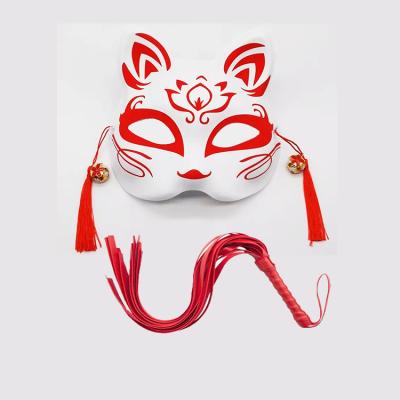 Kırmızı Renk Boncuklu Kedi Maskesi ve Kırmızı Renk Kırbaç Kamçı 54 cm