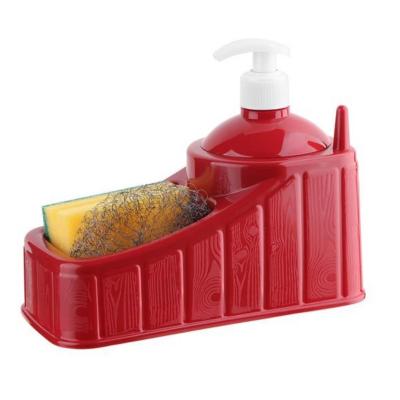 Plastik Sünger Ve Tel Hazneli Set Kırmızı sıvı Sabunluk Tel Ve Sünger Hediyeli