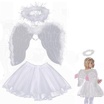 Çocuk Peri Kostümü Beyaz - Peri Kanadı Eteği Tacı 3 Parça Kostüm Set