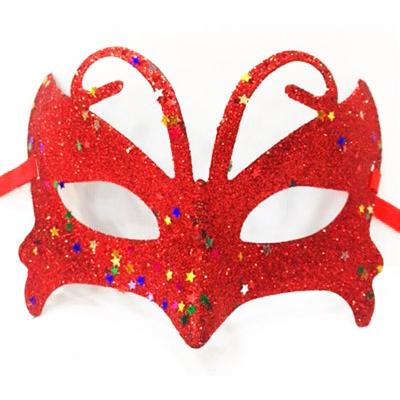 Kırmızı Renk Simli Kelebek Kostüm Partisi Maskesi 10x13 cm
