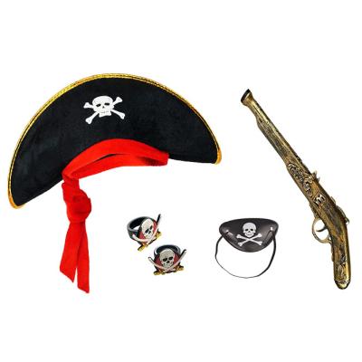 Korsan Şapkası + Tabanca + Maske + 2 Adet Yüzük Kostüm Seti Çocuk